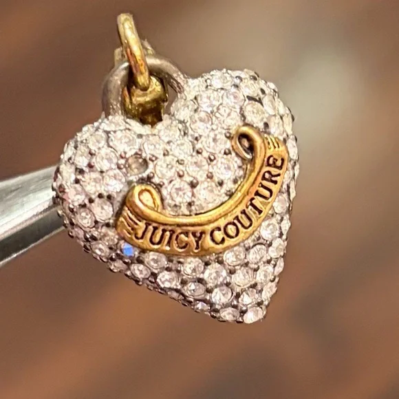 Juicy Couture Charm Logo Signature Crystals Gold Tone Puffed Pave Heart Vintage